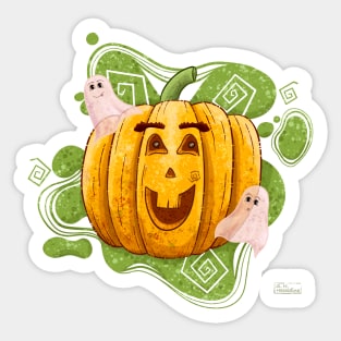 Cute Jack O Lantern Halloween Pumpkin and Ghosts Sticker